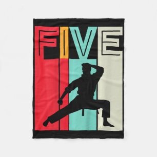 Kids 5th Birthday Gift Karate Retro Taekwondo Mart Fleece Blanket