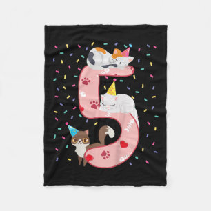 Kids 5th Birthday Girl Cute Cat Outfit 5 Years Old Fleece Blanket