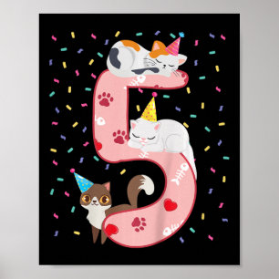 Kids 5th Birthday Girl Cute Cat Outfit 5 Years Old Poster