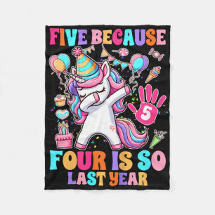 Kids 5th Birthday Girl Unicorn Five Because Four I Fleece Blanket