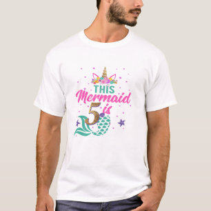 Kids 5Th Birthday Girl Unicorn Mermaid Tail 5 Year T-Shirt