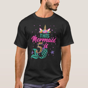 Kids 5th Birthday Girl Unicorn Mermaid Tail 5 Year T-Shirt