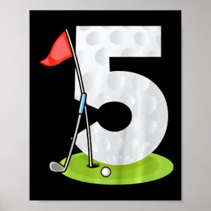 Kids 5th Birthday Golf Funny Golfer 5 Years Old Bo Poster