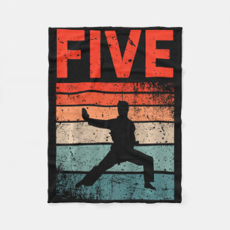Kids 5th Birthday Karate Fighter 5 Year Old Girls  Fleece Blanket