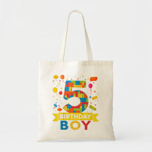 Kids 5th Birthday Master Builder 5 Years Old Block Tote Bag