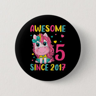 Kids 5th Birthday Party Unicorn Girl 5 Years Old B 6 Cm Round Badge