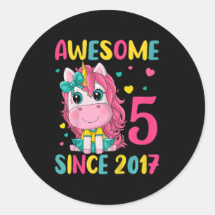 Kids 5th Birthday Party Unicorn Girl 5 Years Old B Classic Round Sticker