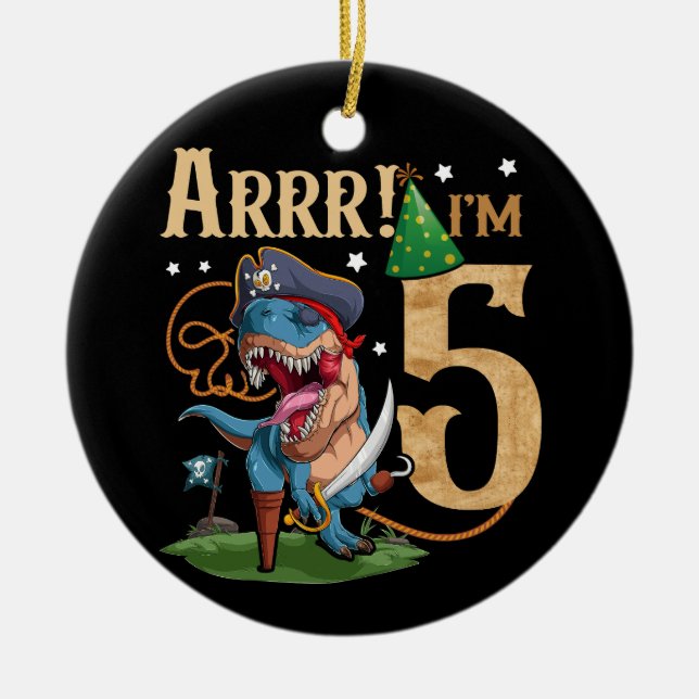 Kids 5th Birthday Shirt Boy 5 Year Old Pirate T Re Ceramic Ornament (Front)