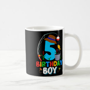 Kids 5th Birthday Shirt Boy Fishing Fish Bday Part Coffee Mug