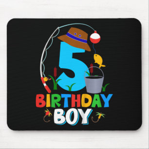 Kids 5th Birthday Shirt Boy Fishing Fish Bday Part Mouse Pad