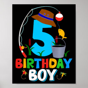 Kids 5th Birthday Shirt Boy Fishing Fish Bday Part Poster