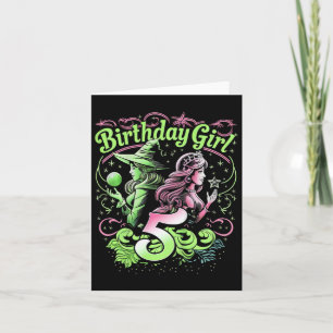 Kids 5th Birthday Witch Pink And Green 5 Years Old Card