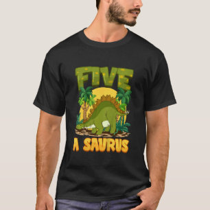 Kids 5th Brithday Five Year Old Dinosaur Stegosaur T-Shirt