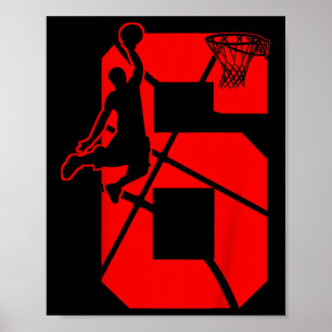 Kids 6 Year Old 6th Basketball Birthday PartyTheme Poster