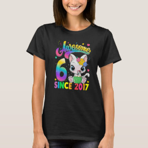 Kids 6 Year Old Cat Awesome Since 2017 Cat 6th Bir T-Shirt