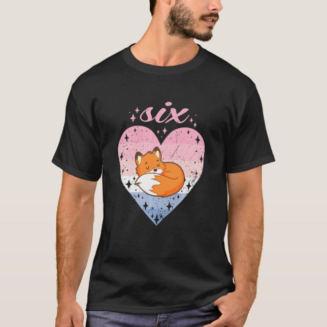 Kids 6 Year Old Cute Fox Birthday Girl 6th B Day T-Shirt (Front)