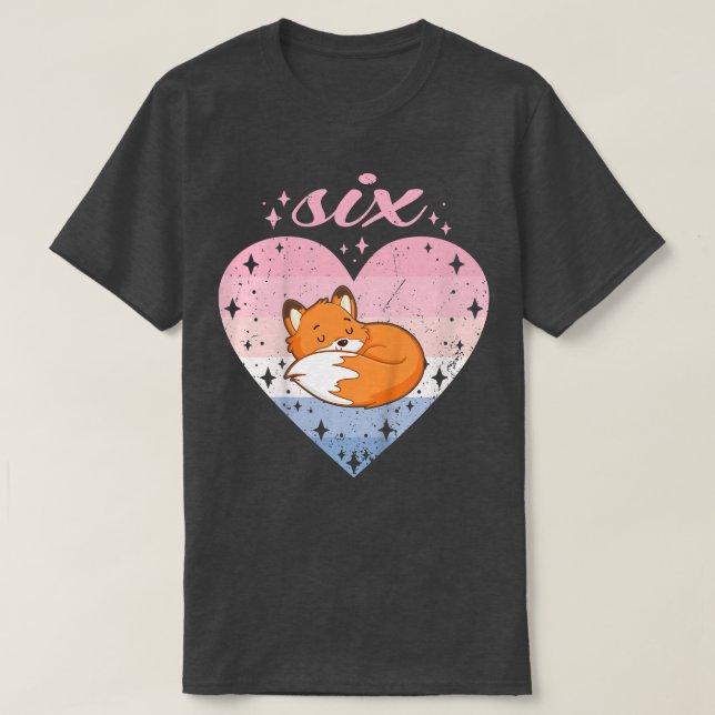 Kids 6 Year Old Cute Fox Birthday Girl 6th B-day  T-Shirt (Design Front)