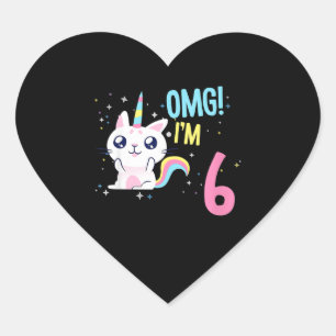 Kids 6 Year Old Girl Birthday Outfit Unicorn Cat Heart Sticker