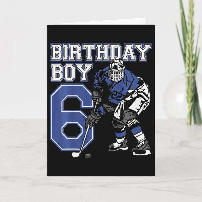 Kids 6 Year Old Ice Hockey Themed Birthday Party 6 Card (Front)