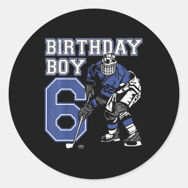 Kids 6 Year Old Ice Hockey Themed Birthday Party 6 Classic Round Sticker (Front)