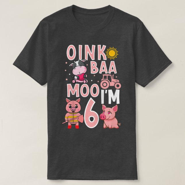 Kids 6 Years Old Girl Farm Animals Cute 6th Birthd T-Shirt (Design Front)