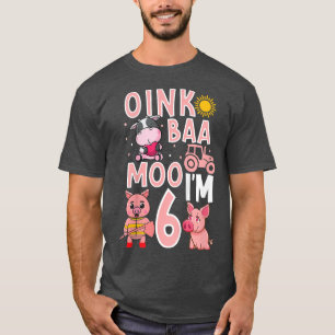 Kids 6 Years Old Girl Farm Animals Cute 6th Birthd T-Shirt