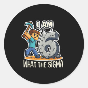 Kids 6 Years Old Sigma Pixel Art Mining Gamer Birt Classic Round Sticker