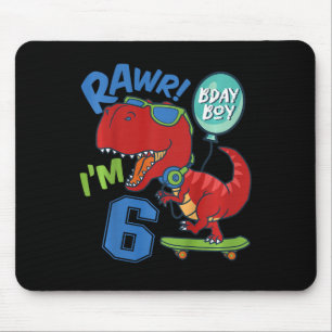 Kids 6th Birthday 6 Year Old Boy Red T-rex Skatebo Mouse Pad