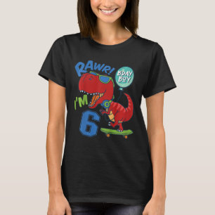 Kids 6th Birthday 6 Year Old Boy Red T-rex Skatebo T-Shirt