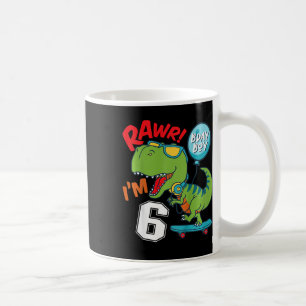 Kids 6th Birthday 6 Year Old Boy T-rex Skateboardi Coffee Mug