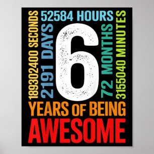 Kids 6th Birthday 6 Years Old 72 Months Boys Girls Poster