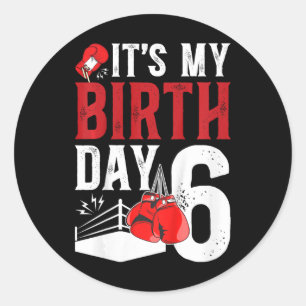 Kids 6th Birthday Boxing Boy 6 Year Old Boxer Bday Classic Round Sticker