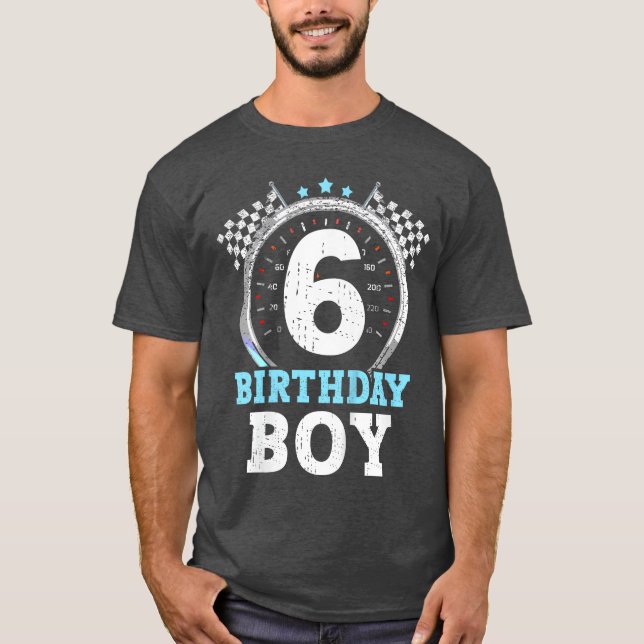 Kids 6th Birthday Boy 6 Sixth Race Birthday Racing T-Shirt (Front)