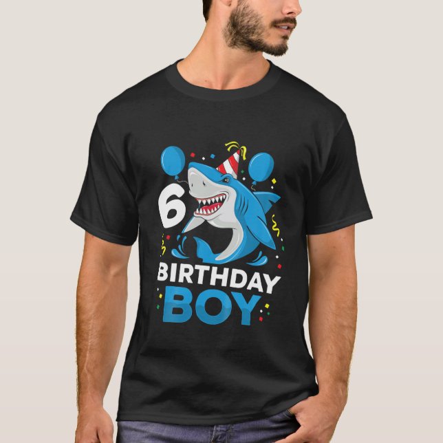 Kids 6Th Birthday Boy Shark Ocean Theme Party 6 Ye T-Shirt (Front)