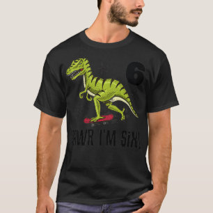 Kids 6th Birthday Dinosaur Skateboarding  T-Shirt