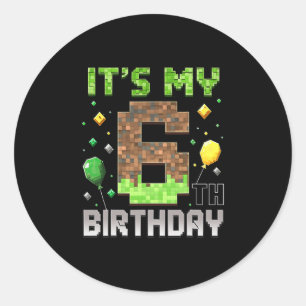 Kids 6th Birthday Gamer Pixel 6 Years Old Video Ga Classic Round Sticker