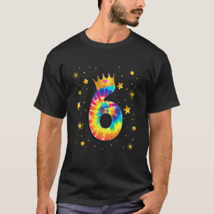 Kids 6th Birthday Girls Colourful Tie Dye Number 6 T-Shirt