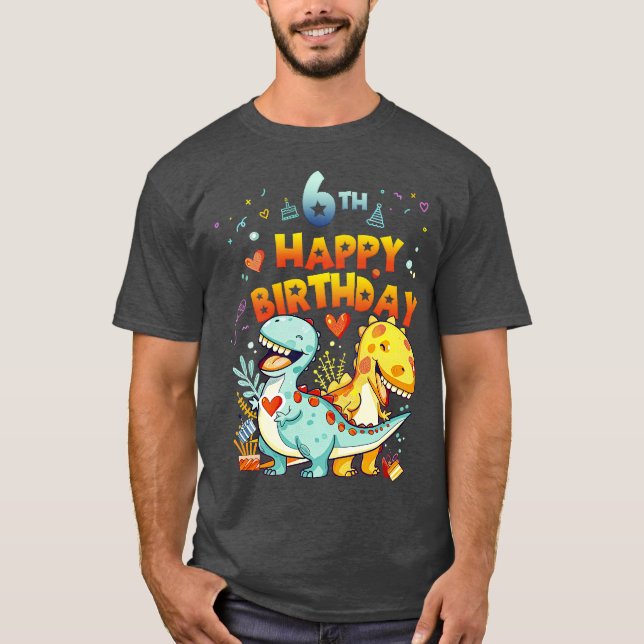 Kids 6th Birthday Happy 6 years old Dino Dinosaurs T-Shirt (Front)