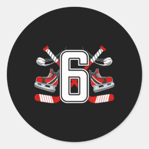 Kids 6th Birthday Ice Hockey Boy Six Year Old Ice Classic Round Sticker