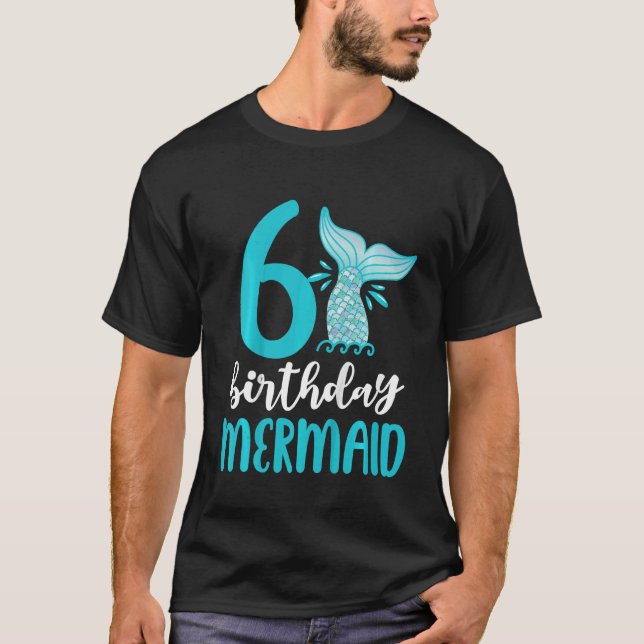 Kids 6th Birthday Mermaid  6 Girls Matching Family T-Shirt (Front)