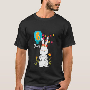 Kids 6th Birthday Party 6 Years Bunny Rabbit Flowe T-Shirt