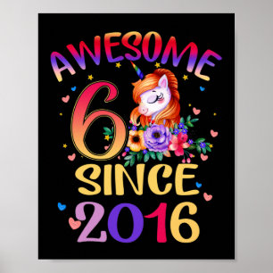 Kids 6th Birthday Party Cute Unicorn Girl 6 Years Poster