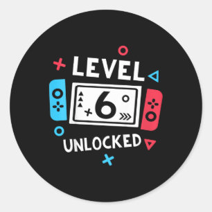 Kids 6th Birthday Shirt Boy Level 6 Unlocked Video Classic Round Sticker
