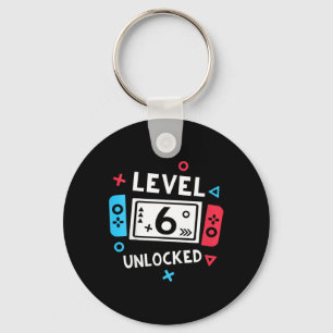 Kids 6th Birthday Shirt Boy Level 6 Unlocked Video Key Ring