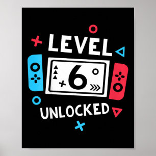 Kids 6th Birthday Shirt Boy Level 6 Unlocked Video Poster