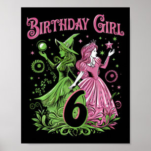 Kids 6th Birthday Witch Pink And Green 6 Years Old Poster