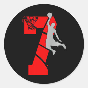 Kids 7 Year Old 7th Basketball Birthday PartyTheme Classic Round Sticker