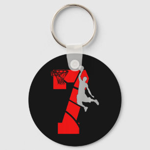 Kids 7 Year Old 7th Basketball Birthday PartyTheme Key Ring