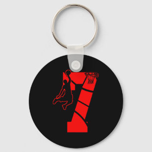 Kids 7 year old 7th basketball birthday partytheme key ring