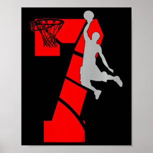 Kids 7 Year Old 7th Basketball Birthday PartyTheme Poster